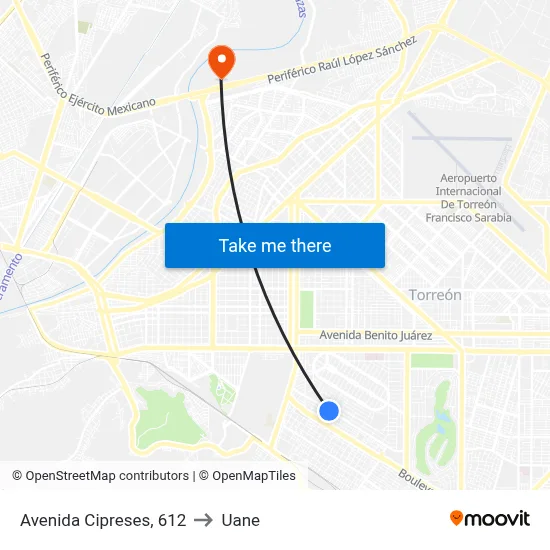 Avenida Cipreses, 612 to Uane map