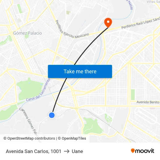 Avenida San Carlos, 1001 to Uane map