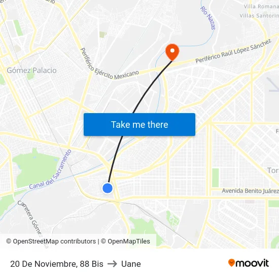 20 De Noviembre, 88 Bis to Uane map