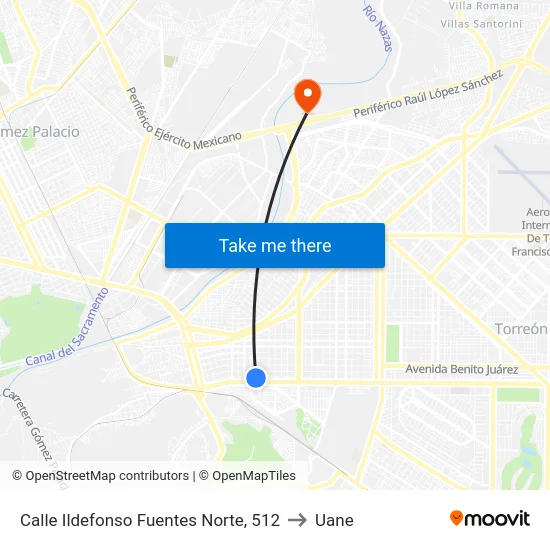 Calle Ildefonso Fuentes Norte, 512 to Uane map