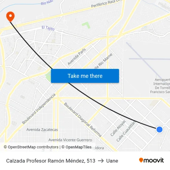 Calzada Profesor Ramón Méndez, 513 to Uane map