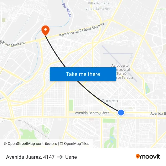Avenida Juarez, 4147 to Uane map