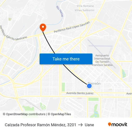 Calzada Profesor Ramón Méndez, 3201 to Uane map