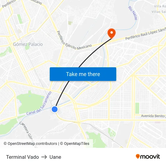 Terminal Vado to Uane map