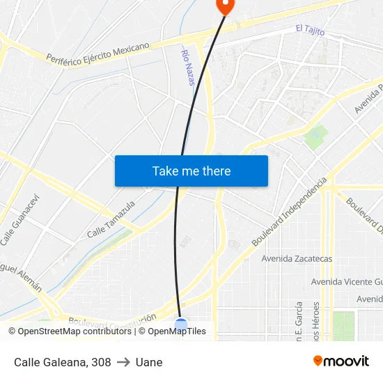 Calle Galeana, 308 to Uane map