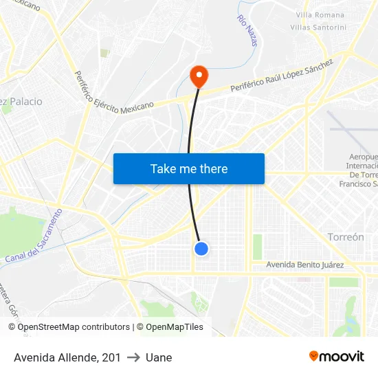 Avenida Allende, 201 to Uane map