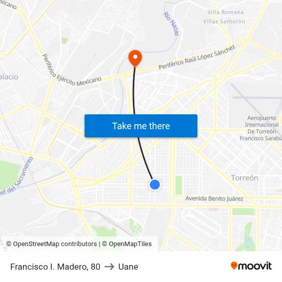 Francisco I. Madero, 80 to Uane map