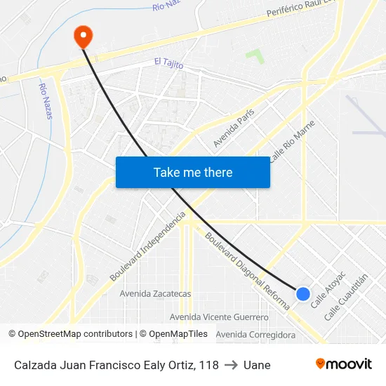 Calzada Juan Francisco Ealy Ortiz, 118 to Uane map