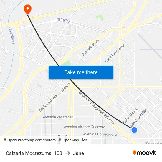 Calzada Moctezuma, 103 to Uane map
