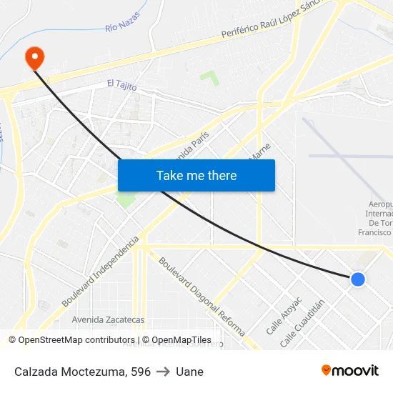Calzada Moctezuma, 596 to Uane map