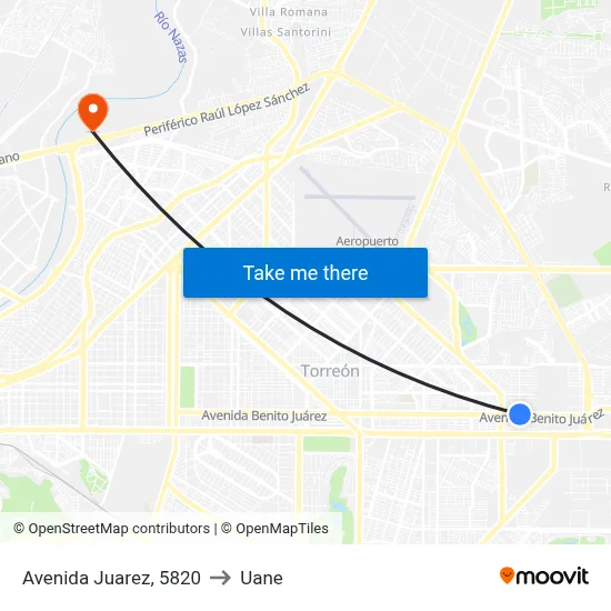 Avenida Juarez, 5820 to Uane map