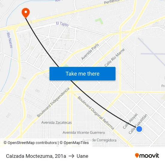 Calzada Moctezuma, 201a to Uane map