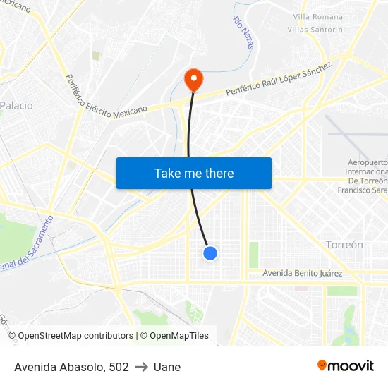 Avenida Abasolo, 502 to Uane map