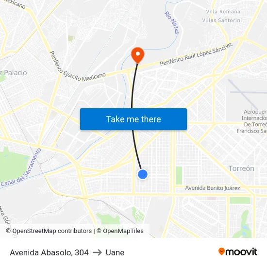 Avenida Abasolo, 304 to Uane map