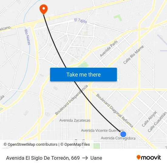 Avenida El Siglo De Torreón, 669 to Uane map