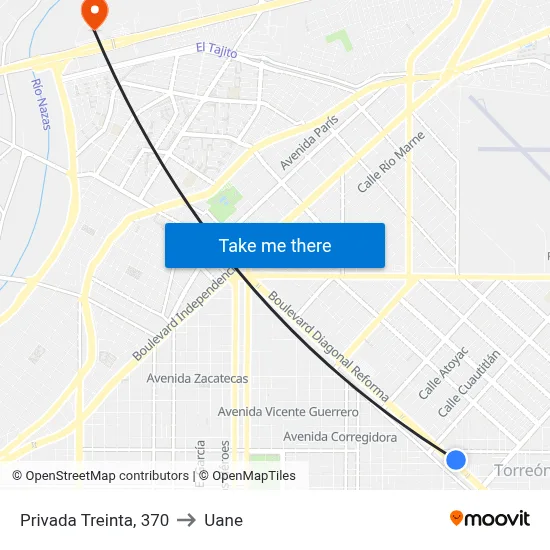 Privada Treinta, 370 to Uane map