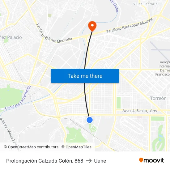 Prolongación Calzada Colón, 868 to Uane map