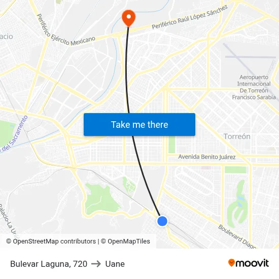 Bulevar Laguna, 720 to Uane map
