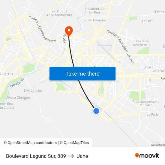 Boulevard Laguna Sur, 889 to Uane map