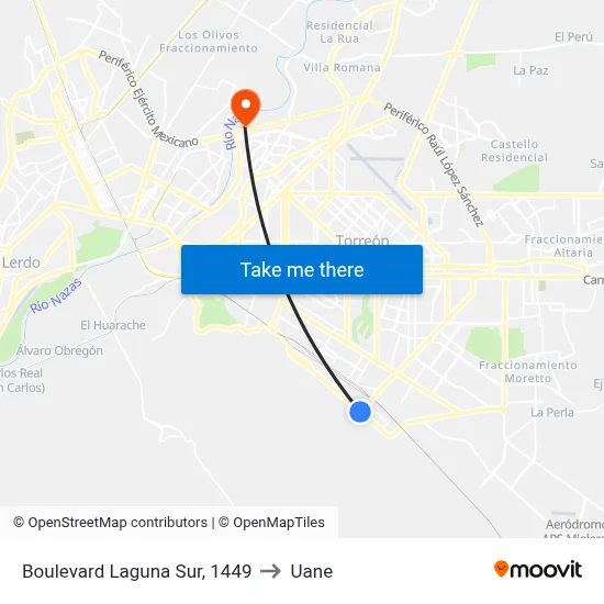 Boulevard Laguna Sur, 1449 to Uane map