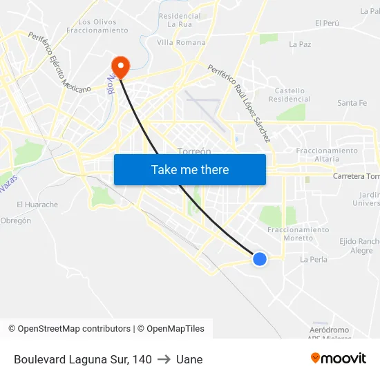 Boulevard Laguna Sur, 140 to Uane map