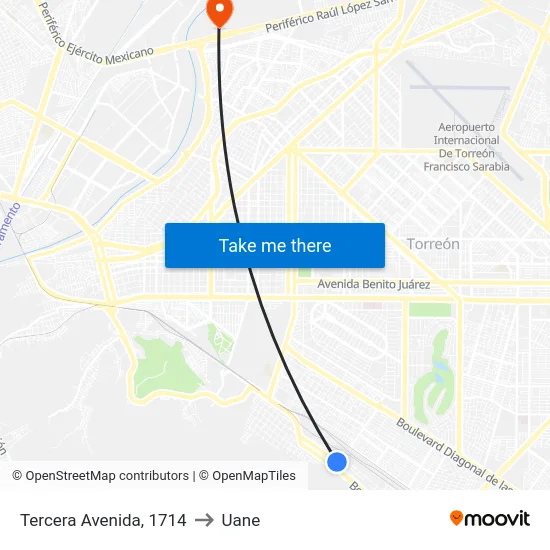 Tercera Avenida, 1714 to Uane map