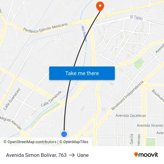 Avenida Simon Bolívar, 763 to Uane map