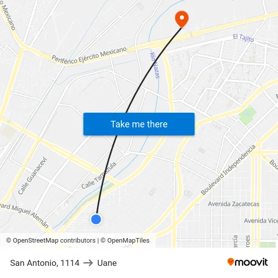 San Antonio, 1114 to Uane map