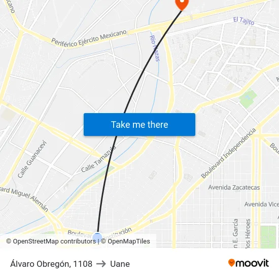 Álvaro Obregón, 1108 to Uane map