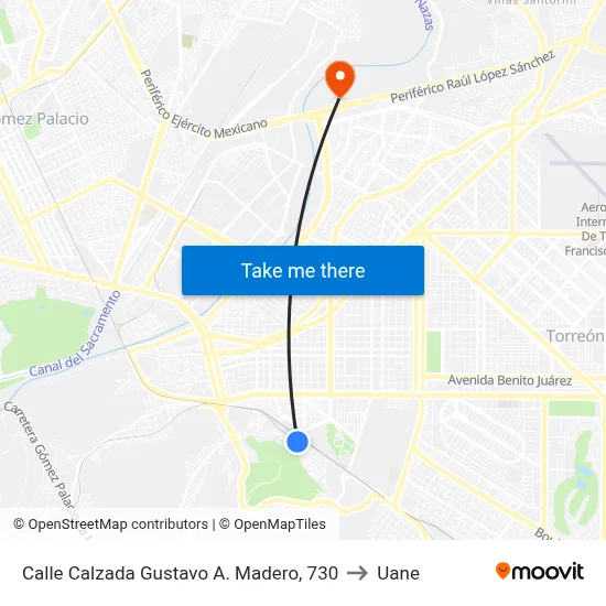 Calle Calzada Gustavo A. Madero, 730 to Uane map