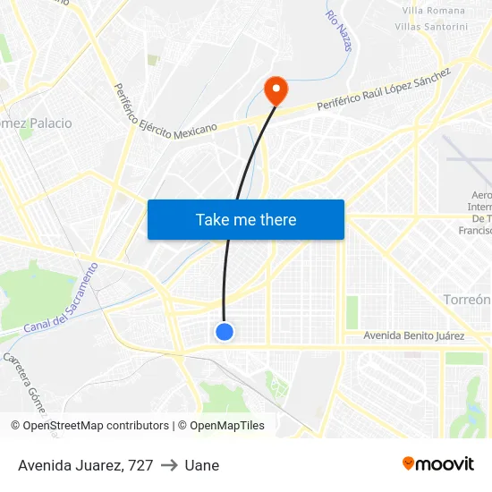 Avenida Juarez, 727 to Uane map