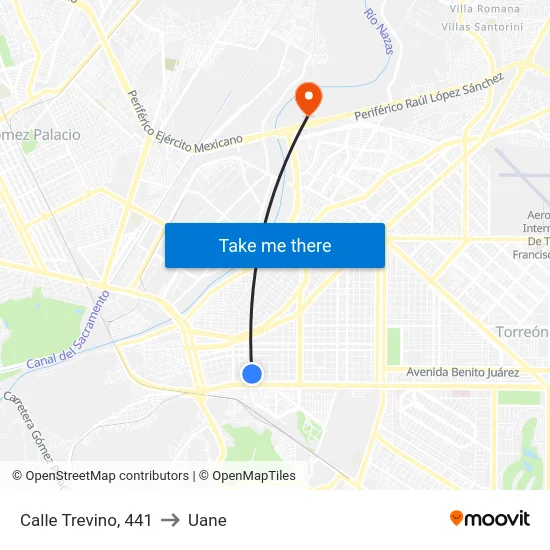 Calle Trevino, 441 to Uane map