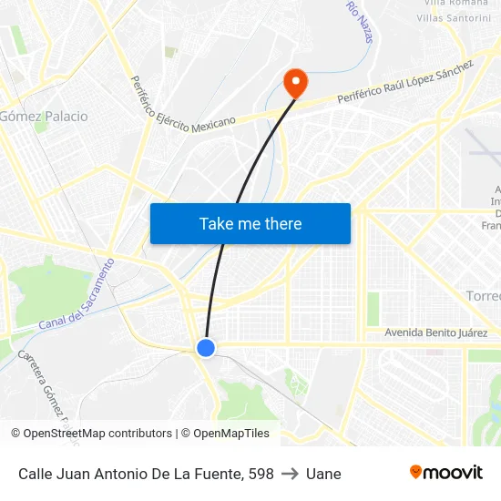 Calle Juan Antonio De La Fuente, 598 to Uane map