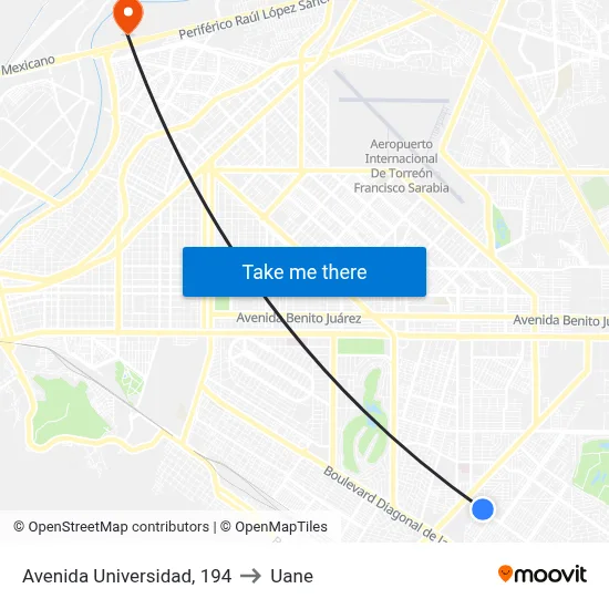 Avenida Universidad, 194 to Uane map
