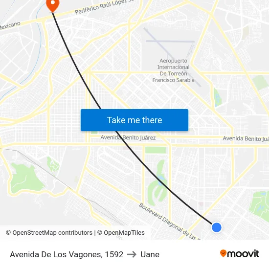 Avenida De Los Vagones, 1592 to Uane map