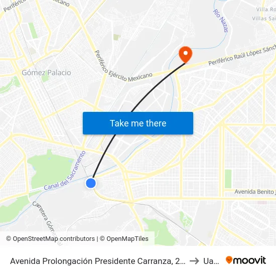 Avenida Prolongación Presidente Carranza, 2917 to Uane map