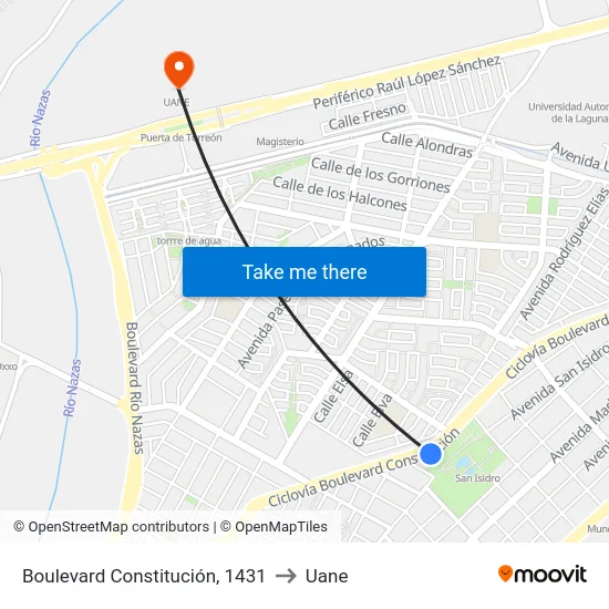 Boulevard Constitución, 1431 to Uane map