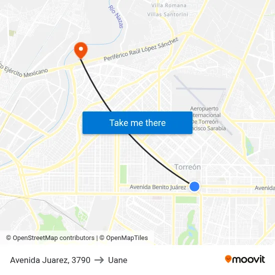 Avenida Juarez, 3790 to Uane map