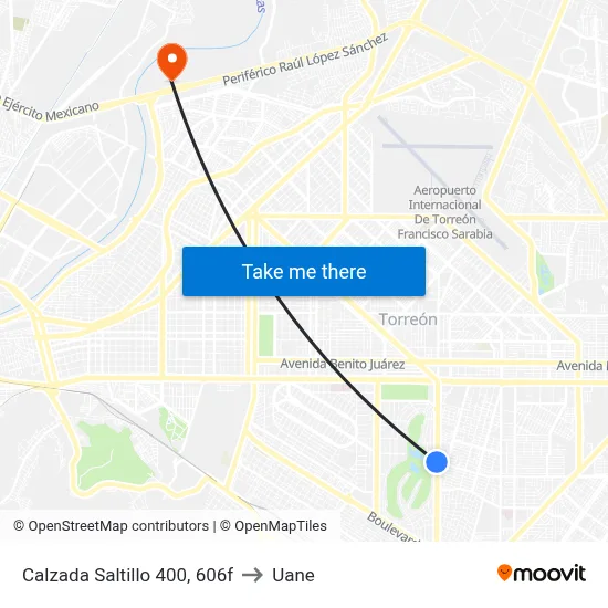 Calzada Saltillo 400, 606f to Uane map