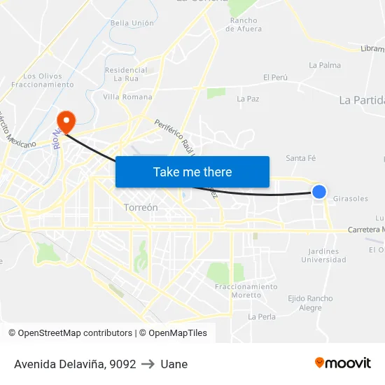 Avenida Delaviña, 9092 to Uane map