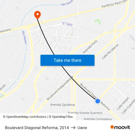 Boulevard Diagonal Reforma, 2014 to Uane map