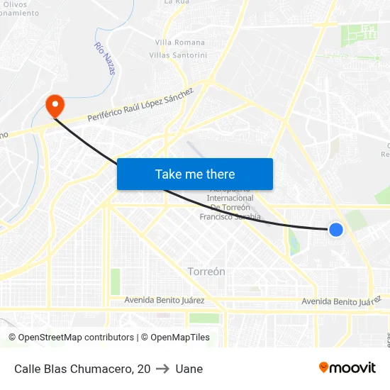 Calle Blas Chumacero, 20 to Uane map