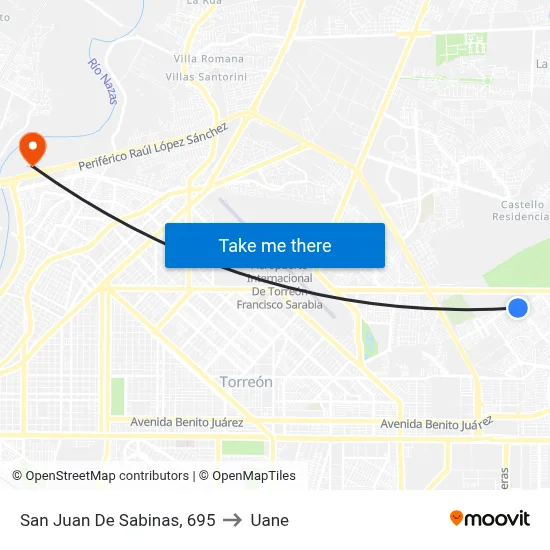 San Juan De Sabinas, 695 to Uane map