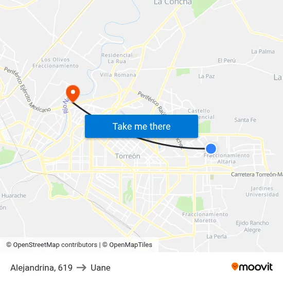 Alejandrina, 619 to Uane map
