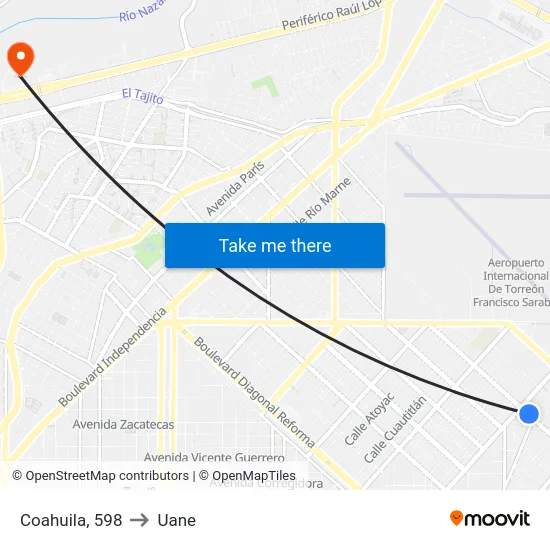 Coahuila, 598 to Uane map