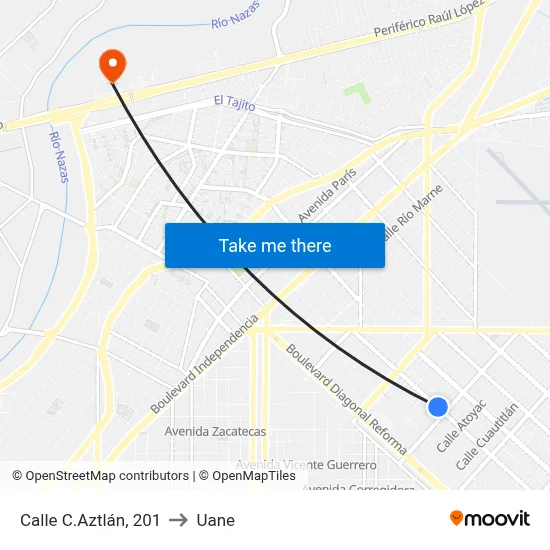 Calle C.Aztlán, 201 to Uane map