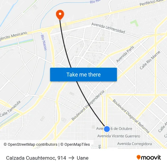 Calzada Cuauhtemoc, 914 to Uane map