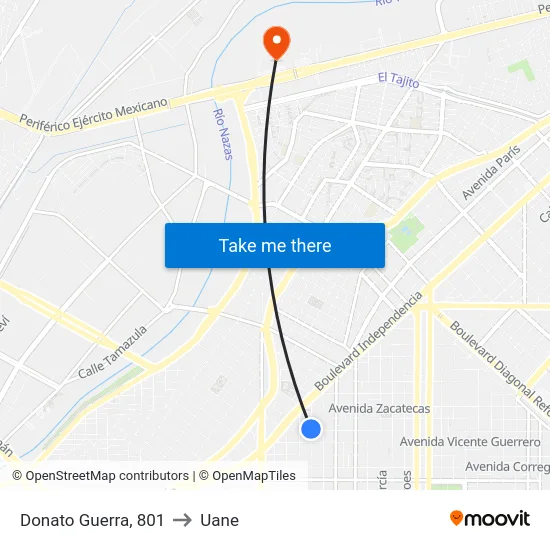 Donato Guerra, 801 to Uane map