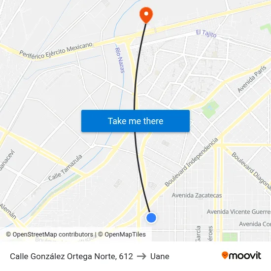 Calle González Ortega Norte, 612 to Uane map