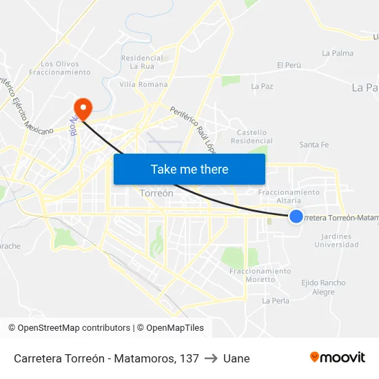 Carretera Torreón - Matamoros, 137 to Uane map